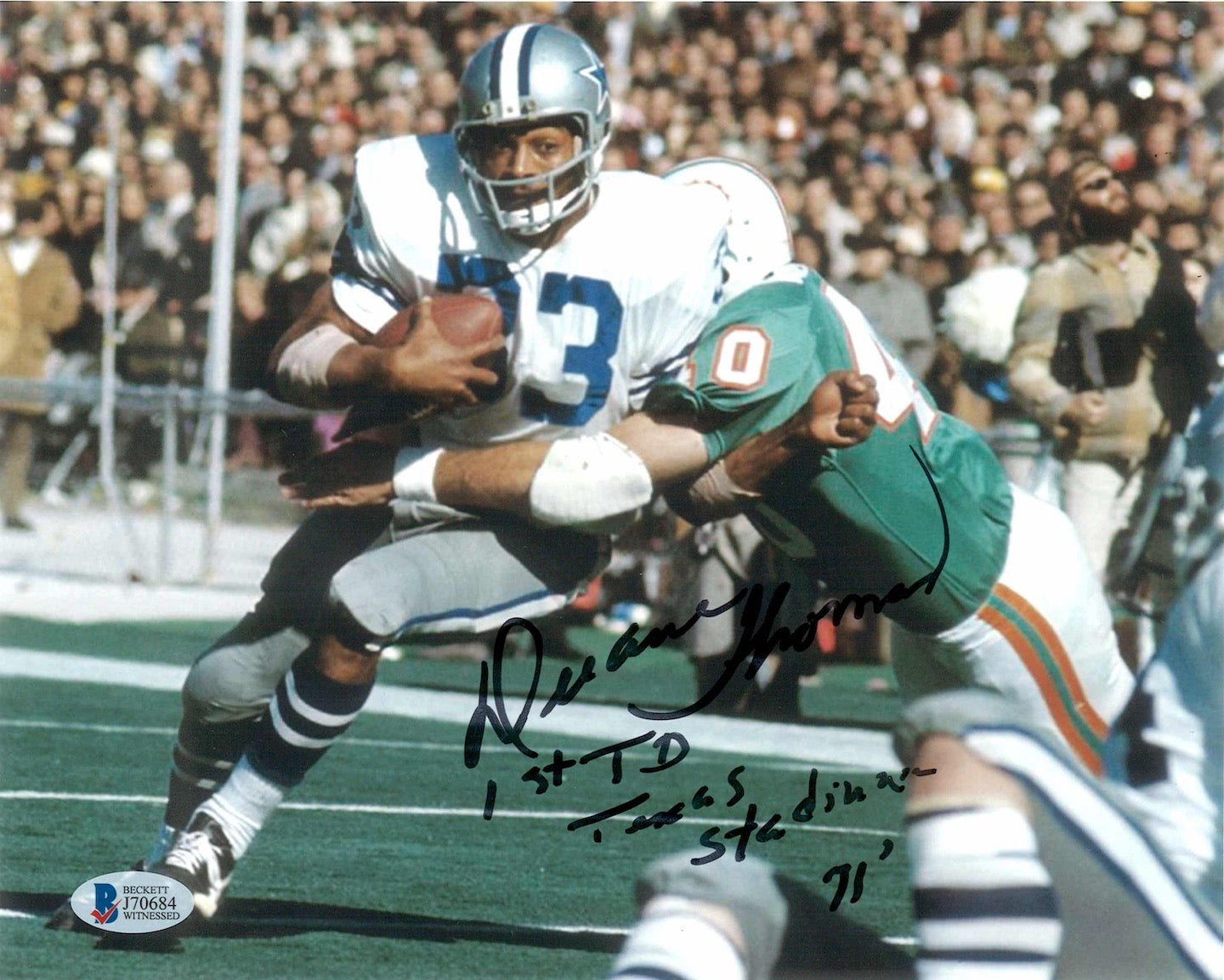 Duane Thomas Autographed 8x10 Photo wt "1st TD Texas Stadium 71" inscription image 0