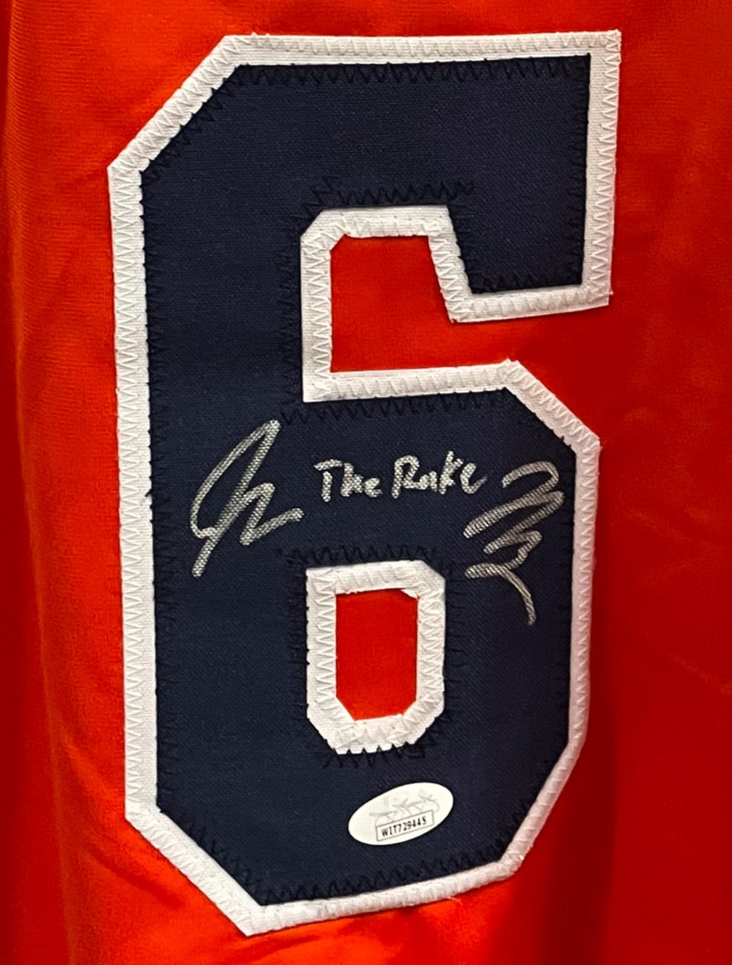 Jake Meyers Autographed Custom Orange Jersey with The Rake Inscription image 1