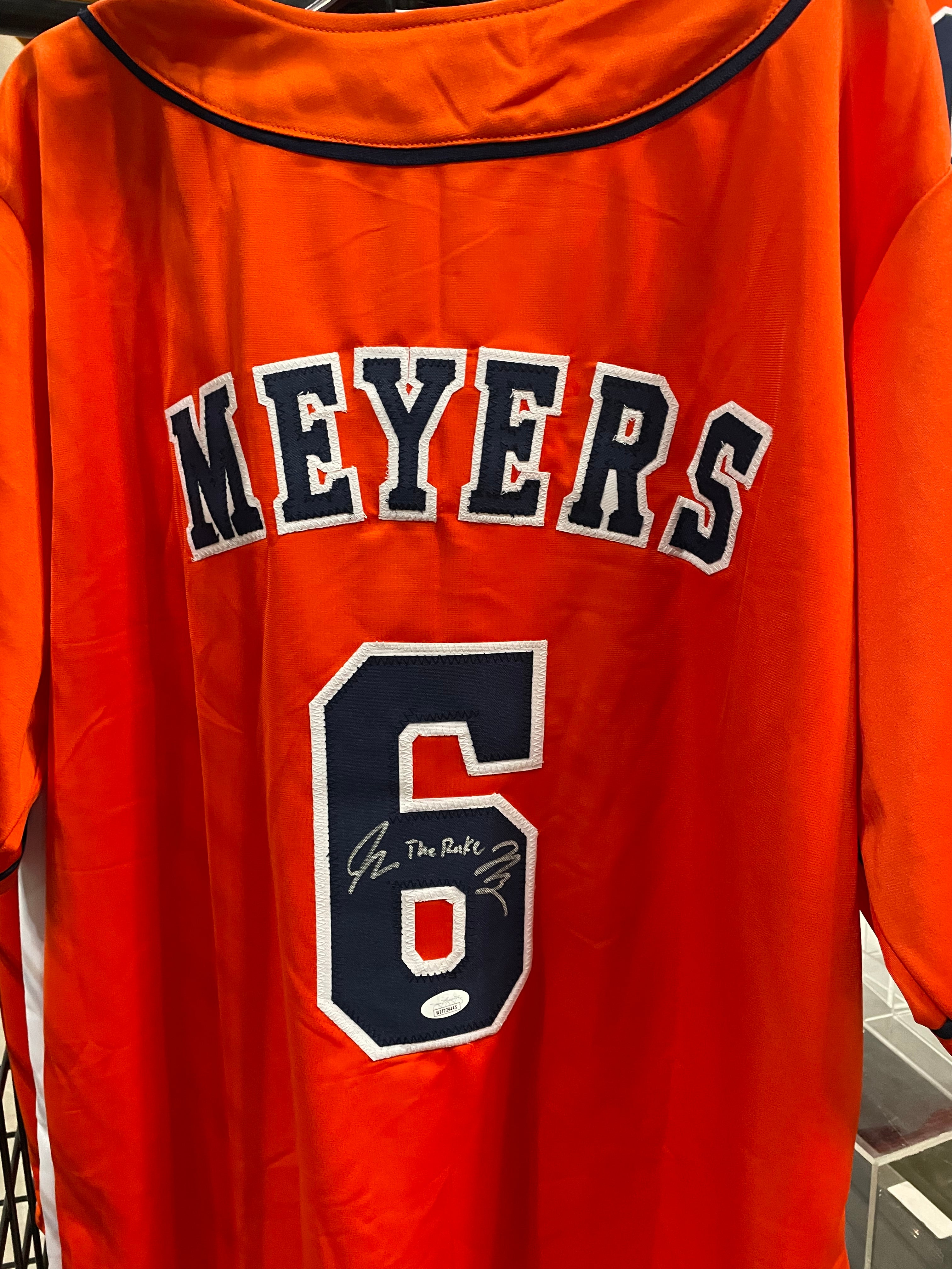 Jake Meyers Autographed Custom Orange Jersey with The Rake Inscription image 0