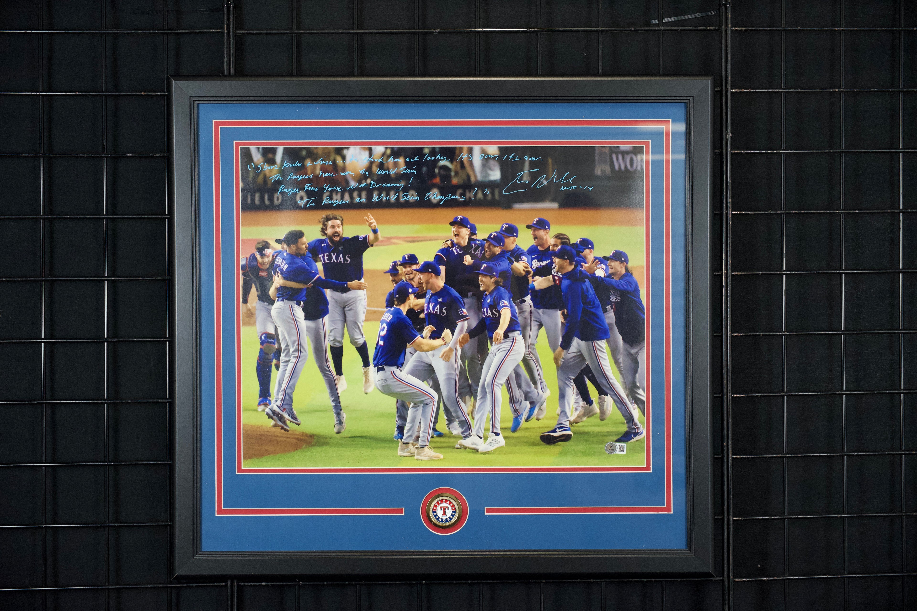 Eric Nadel Framed Autographed Rangers 16x20 23 WS Photo w/ Inscription