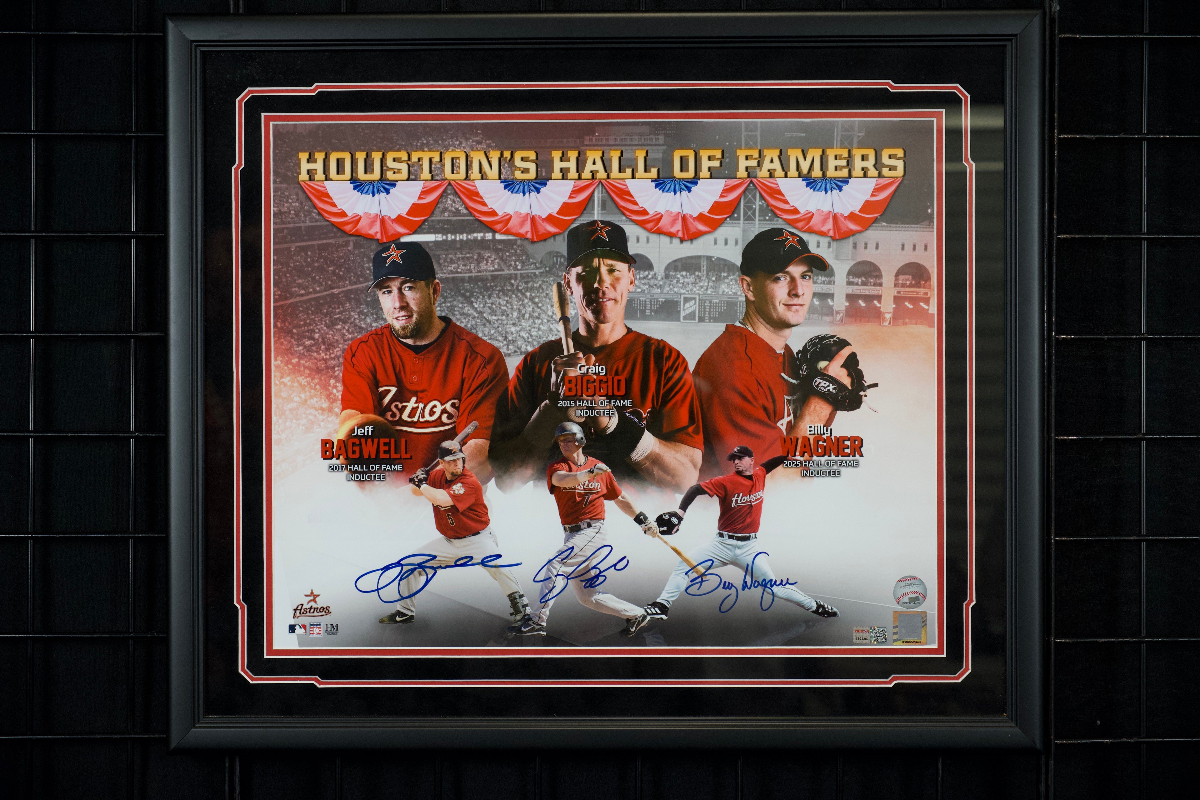Craig Biggio, Jeff Bagwell & Billy Wager Framed Autographed 16x20 HOF Photo