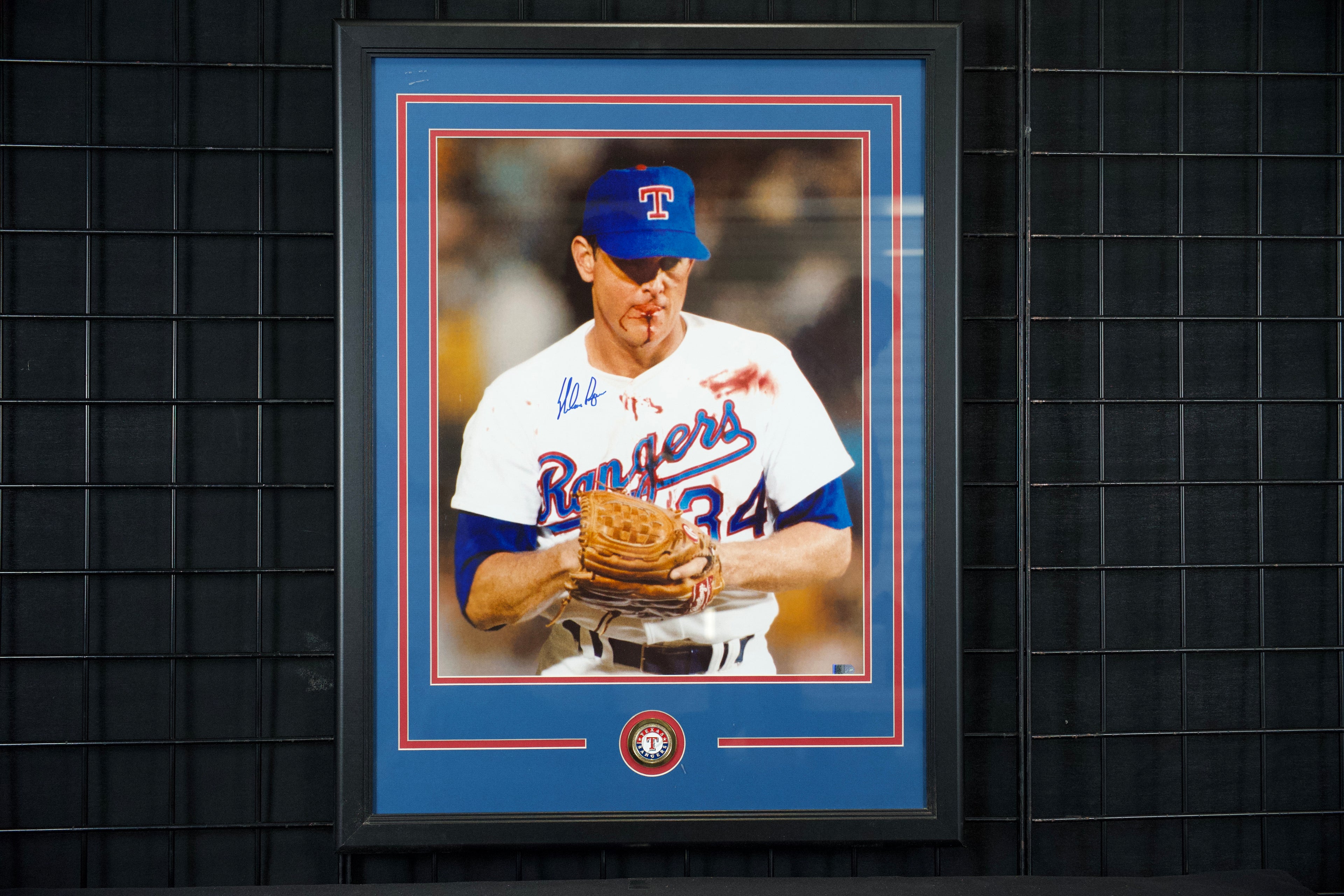 Nolan Ryan Framed Autographed Rangers 11x14 Bloody Lip Photo