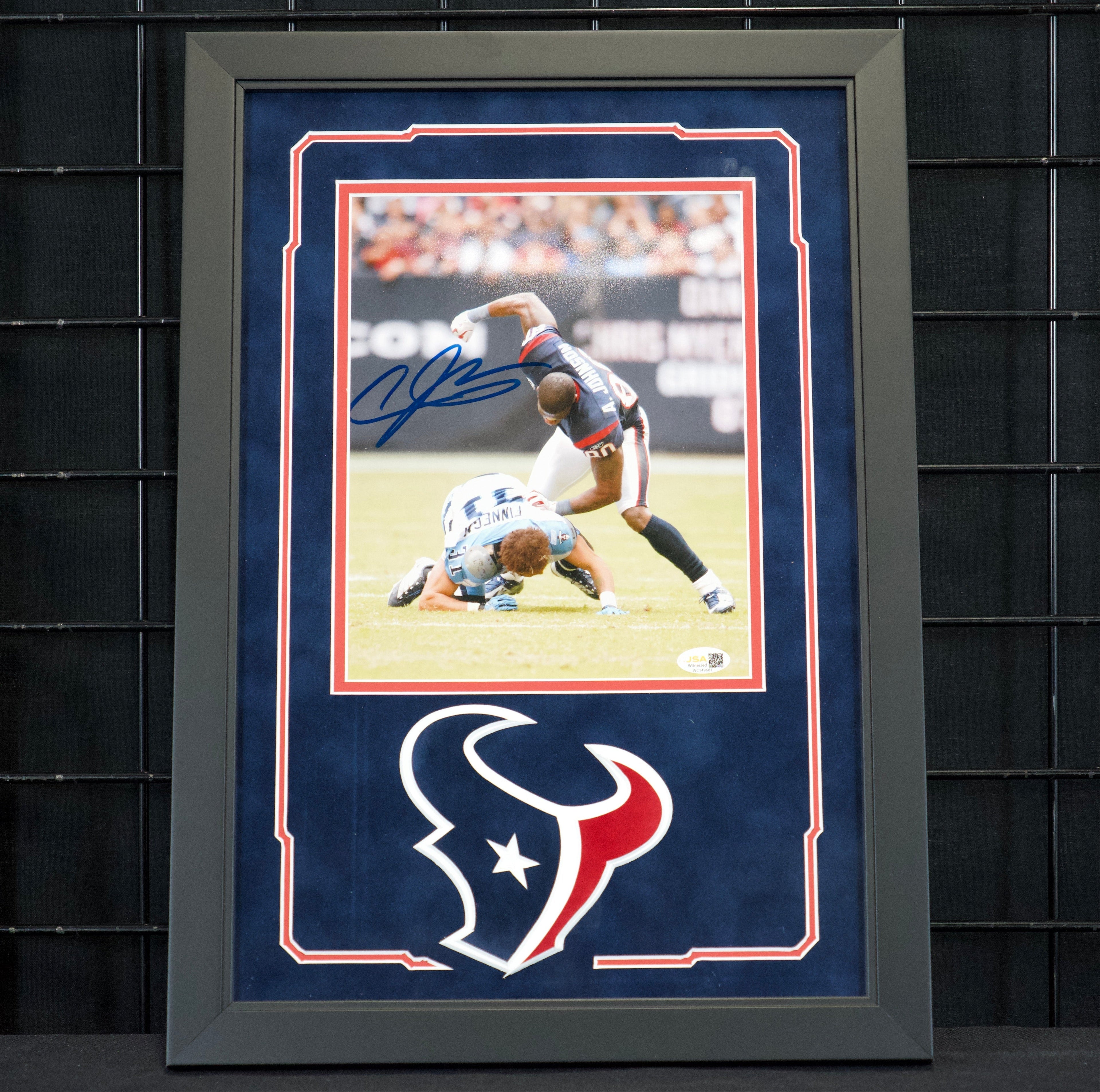 Andre Johnson Framed Autographed Texans 8x10 Fight Photo w/ Texans Logo