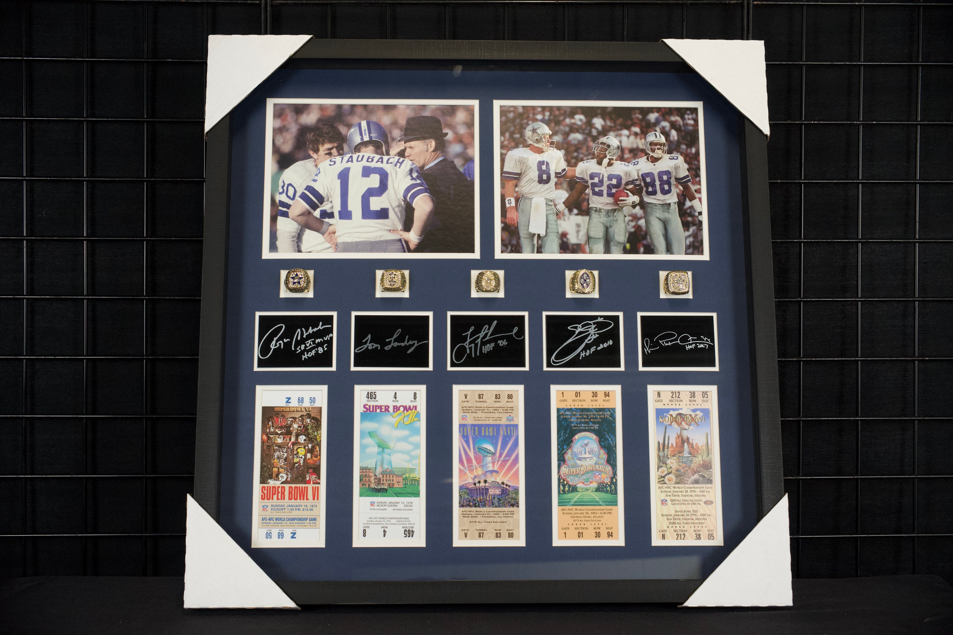 Dallas Cowboys 5-ring SB Champions Frame with Replica SB Tickets