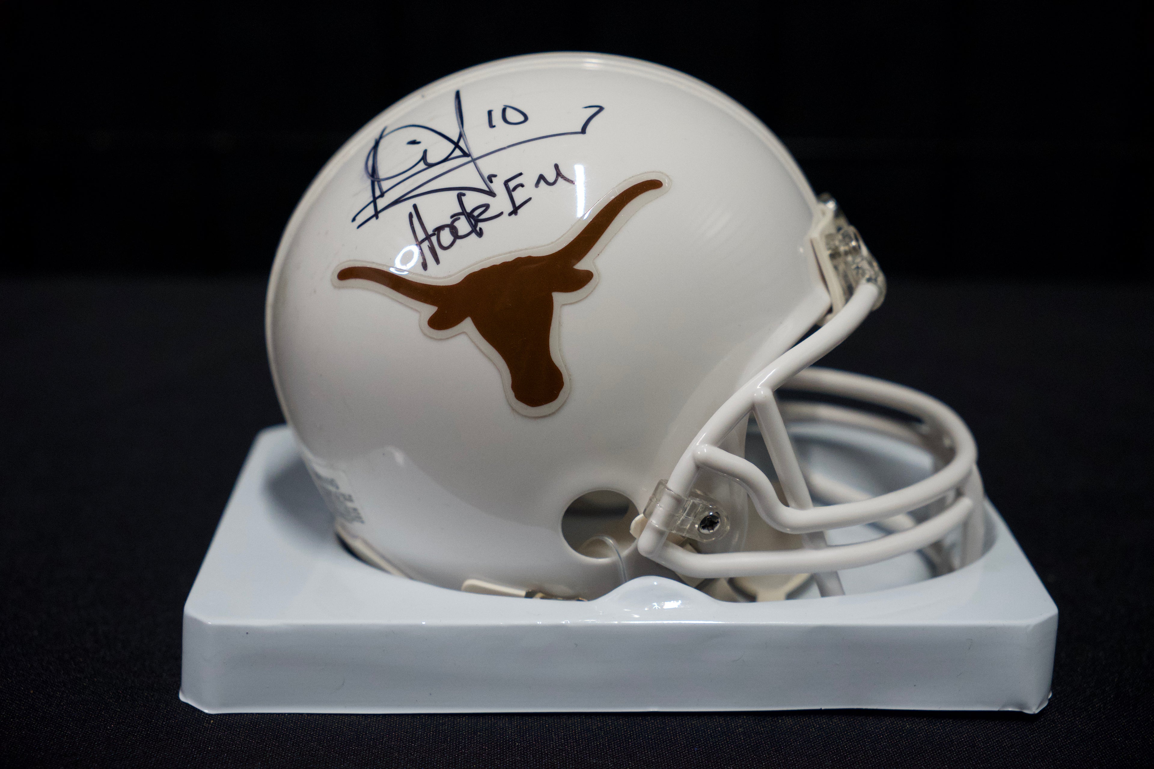 Vince Young Autographed Longhorns Mini Helmet with Hook Em inscription