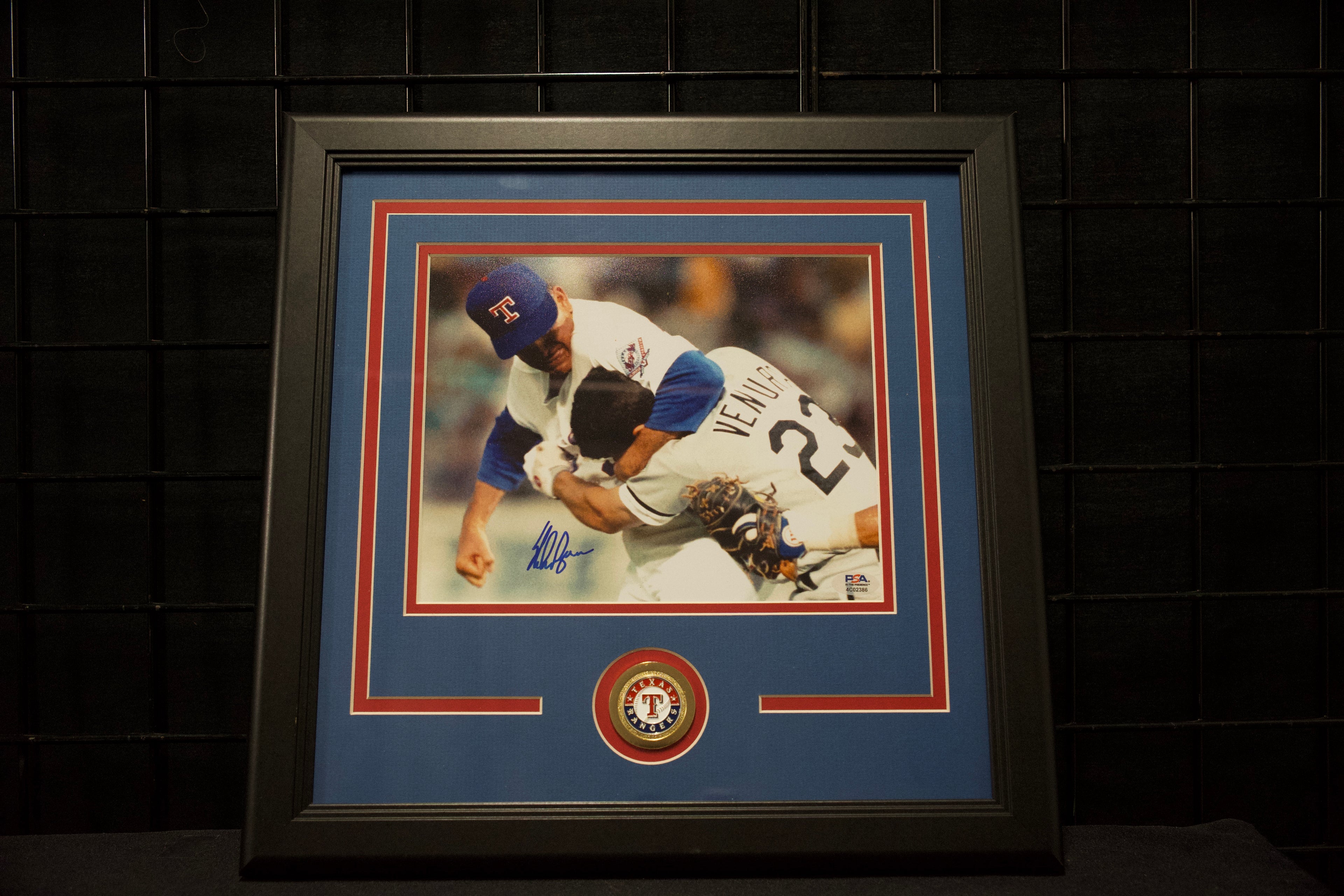 Nolan Ryan Framed Autographed Rangers 8x10 Ventura Fight Photo