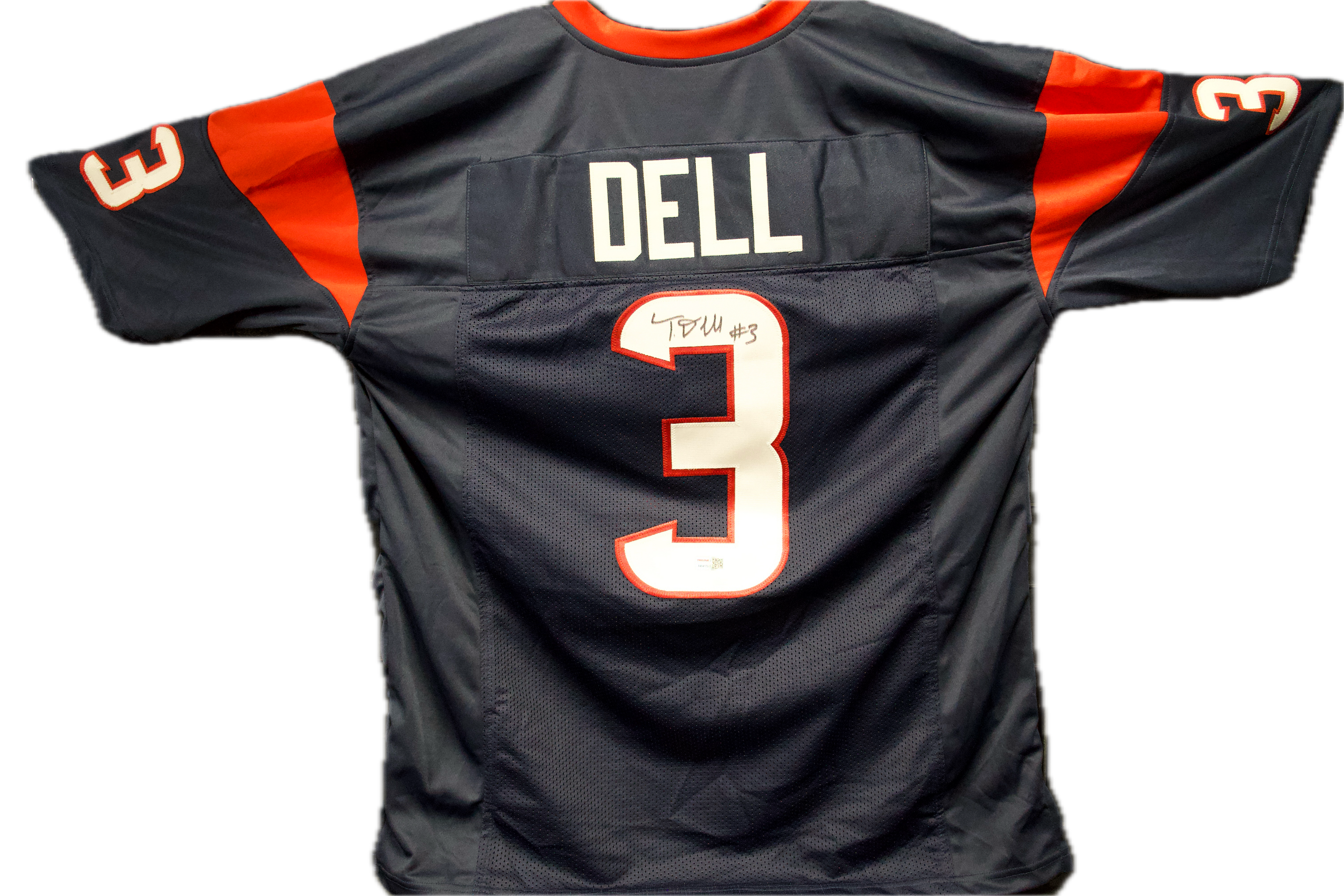 Tank Dell Autographed Custom Houston Texans Navy Jersey