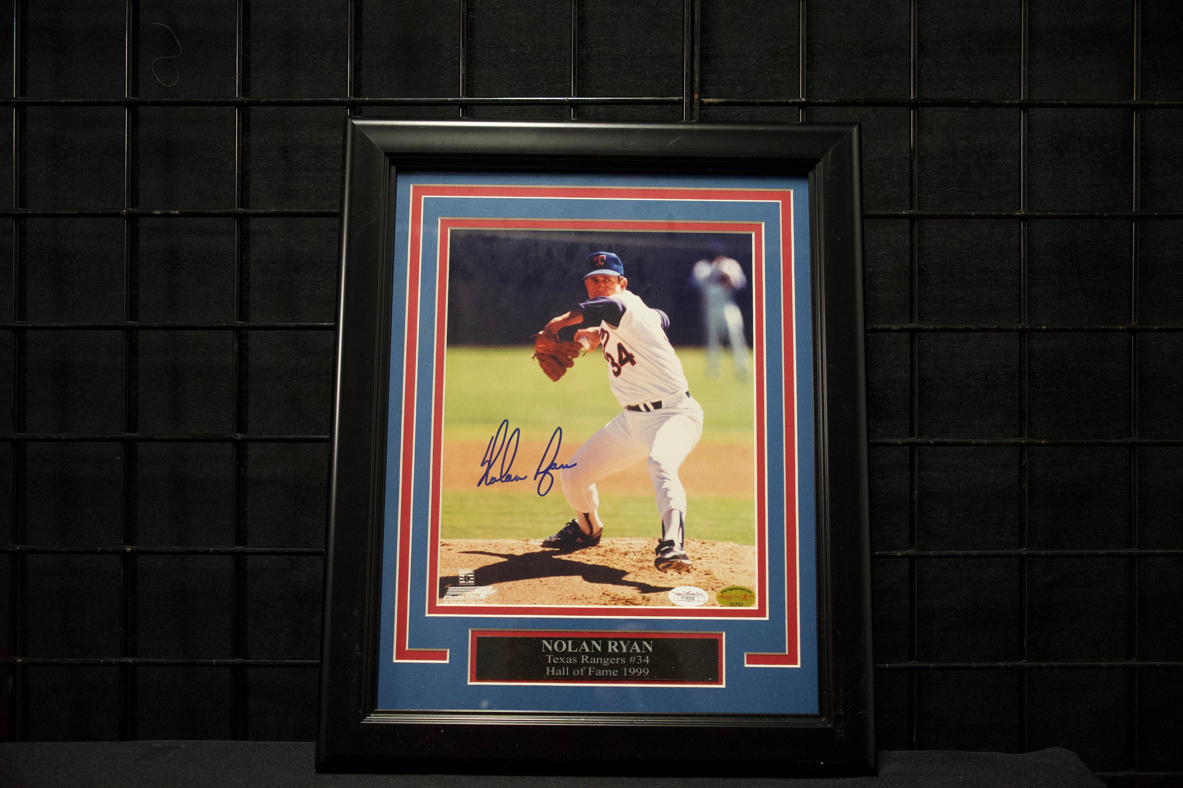 Nolan Ryan Framed Autographed Rangers 8x10 Photo w/ 1999 HOF Plaque