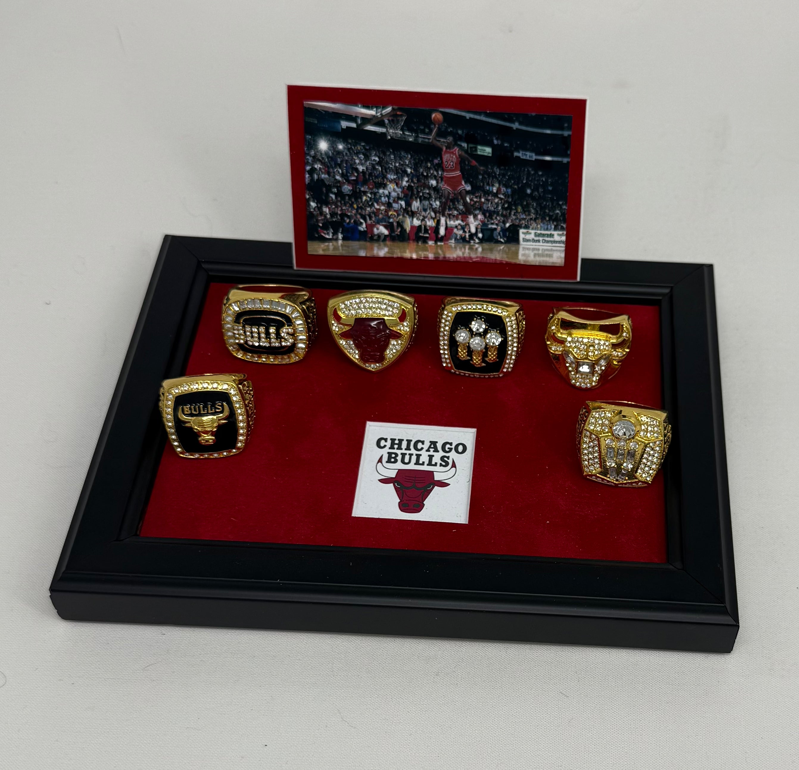 Chicago Bulls NBA Championship Ring Set with Platform