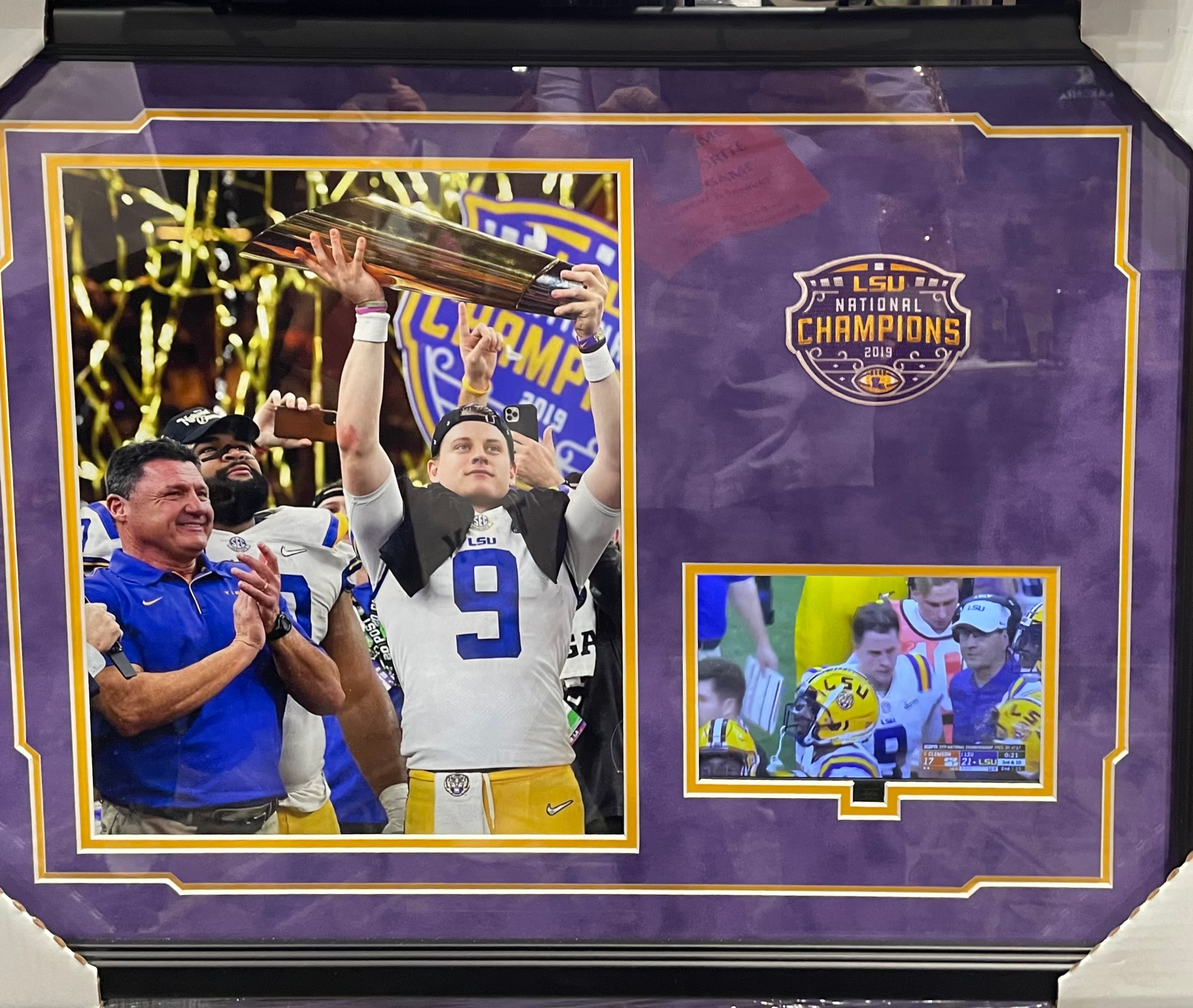 LSU 2019 National Championship with Coach Orgeron & Burrow  Photo, Patch & Video image 0